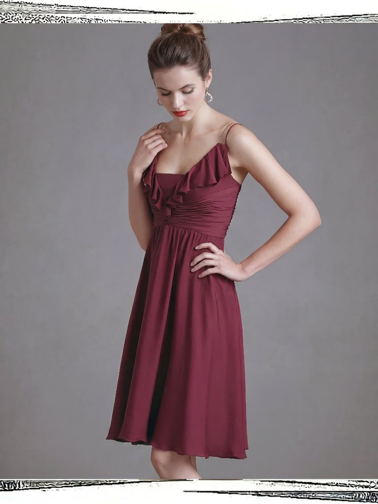 Nwot: Berry Red Silk Ruffled, Swingy, A-Line Dress W Chain Straps (4) Quilaree